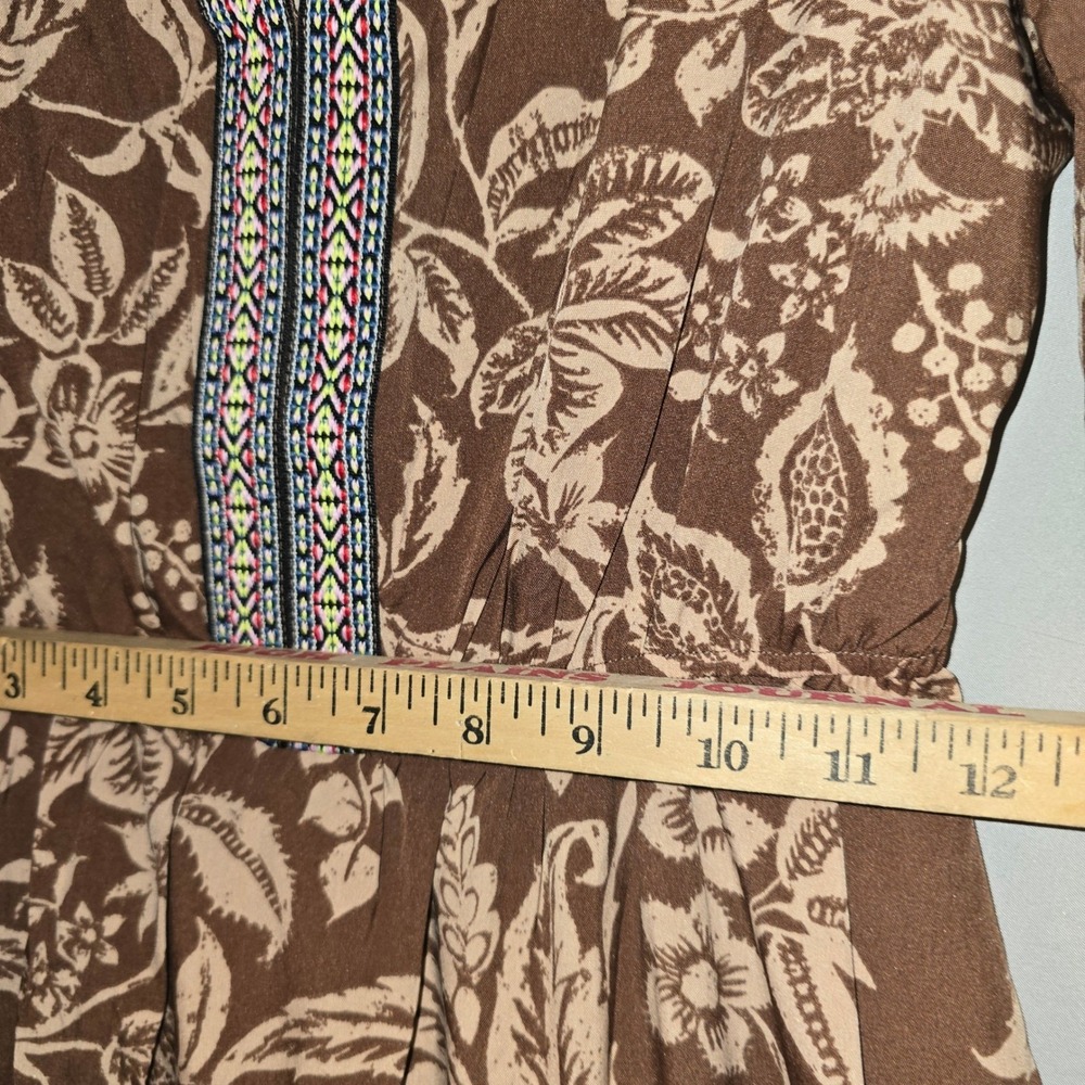 Rusttydustty Maxi Dress Small Womens Brown Floral Tiered Boho Embroidered V-Neck - Picture 5 of 11